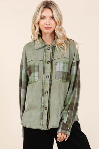 Mittoshop Button Down Contrast Plaid Patchwork Shacket - 1985 the VAULT Boutique