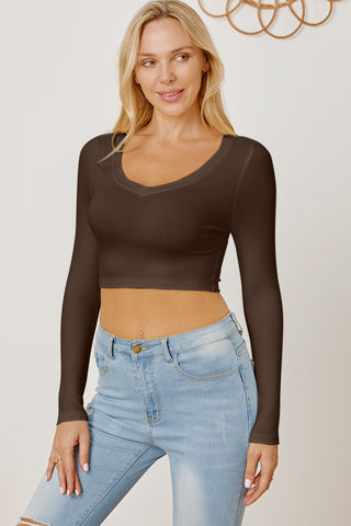 Round Neck Long Sleeve Cropped T-Shirt - 1985 the VAULT Boutique