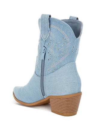 Nigara Cut Out Detail Denim Cowgirl Boots - 1985 the VAULT Boutique