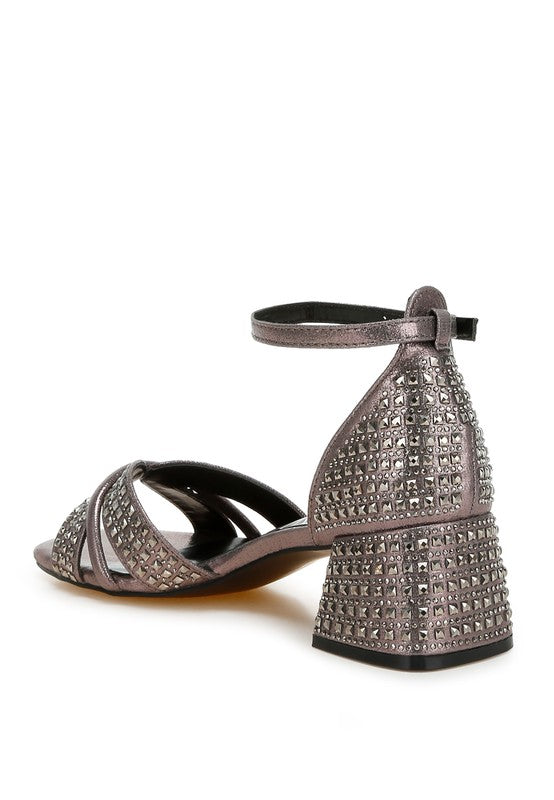Babylon Low Block Heel Rhinestone Sandals - 1985 the VAULT Boutique