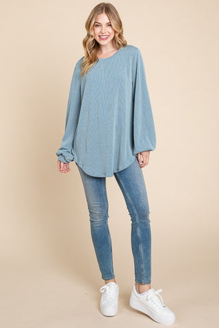 BOMBOM Long Sleeve Curved Hem Ribbed T-Shirt - 1985 the VAULT Boutique