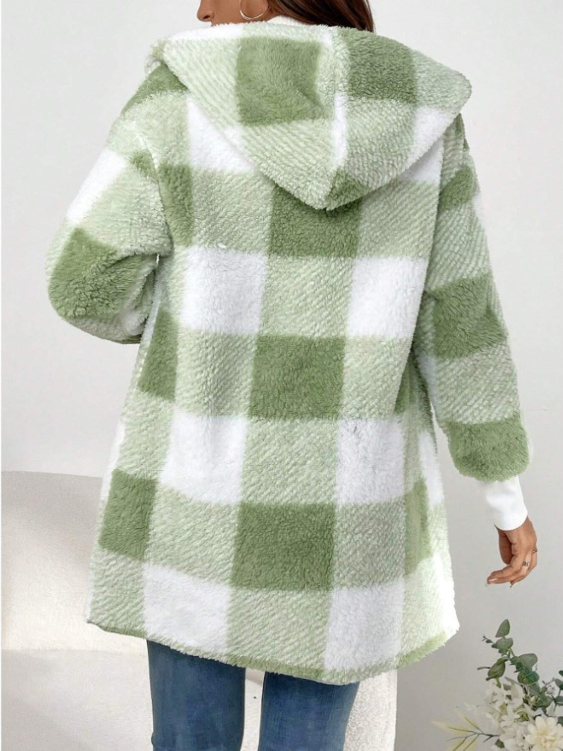 Plaid Long Sleeve Hooded Coat - 1985 the VAULT Boutique