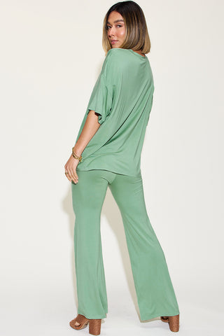 Basic Bae Full Size Bamboo Drop Shoulder T-Shirt and Flare Pants Set - 1985 the VAULT Boutique