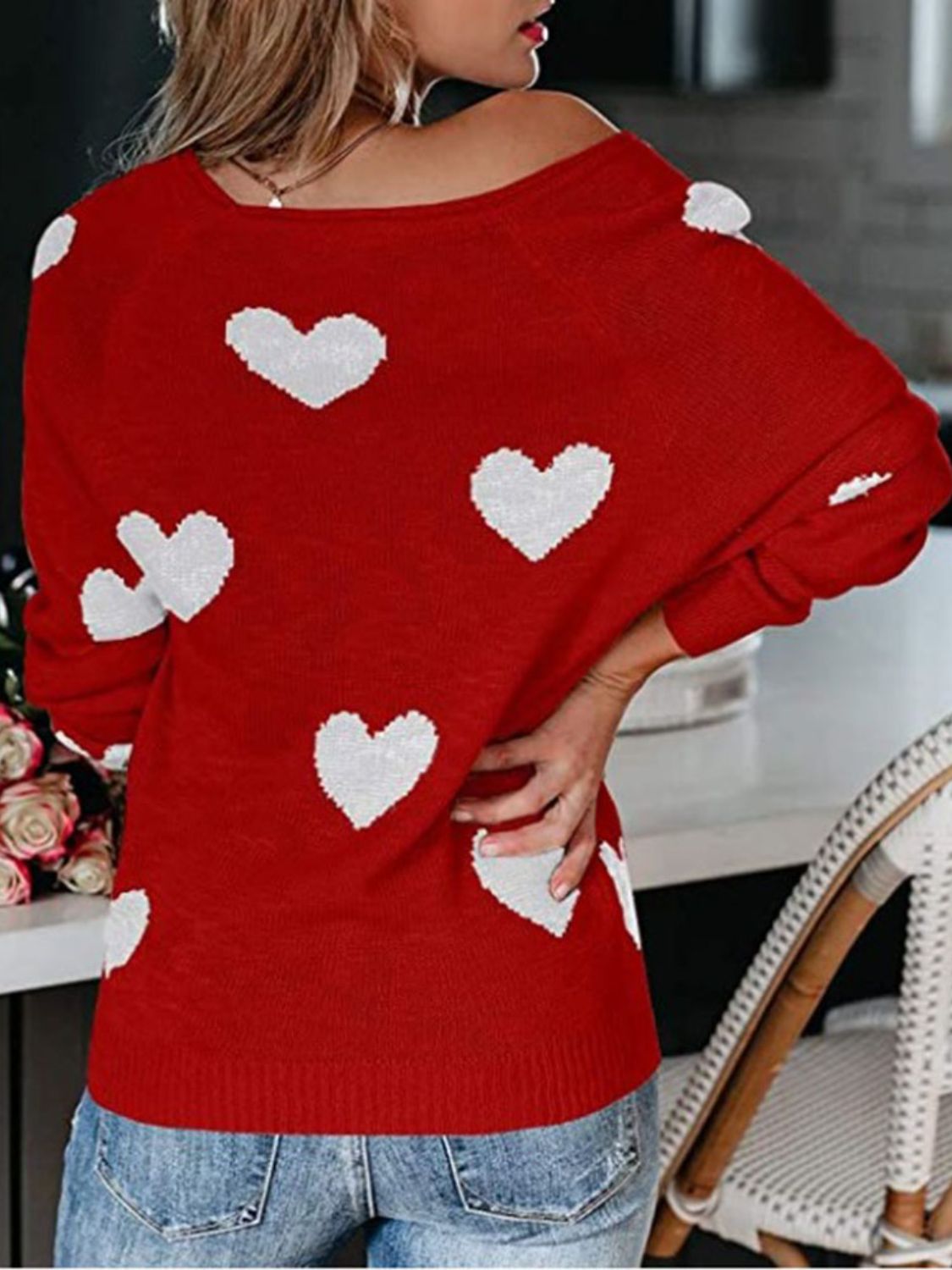 Heart Scoop Neck Long Sleeve Sweater - 1985 the VAULT Boutique