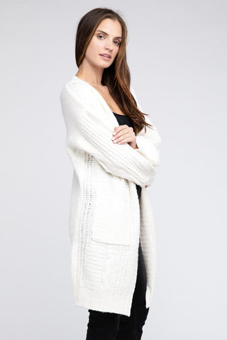 Twist Knitted Open Front Cardigan With Pockets - 1985 the VAULT Boutique