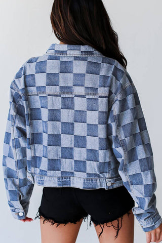 Checkered Button Up Denim Jacket - 1985 the VAULT Boutique