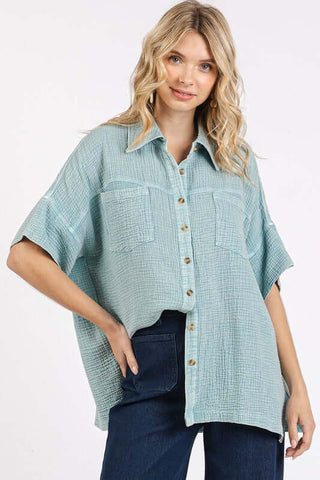 Mittoshop Mineral Wash Gauze Oversized Short Sleeve Shirt - 1985 the VAULT Boutique