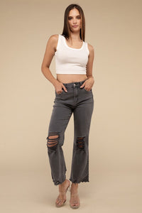 Acid Washed High Waist Distressed Straight Pants - 1985 the VAULT Boutique