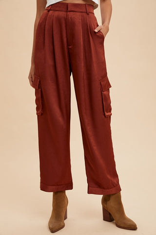 Annie Wear Wide Leg Cargo Satin Pants - 1985 the VAULT Boutique