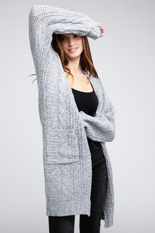 Twist Knitted Open Front Cardigan With Pockets - 1985 the VAULT Boutique