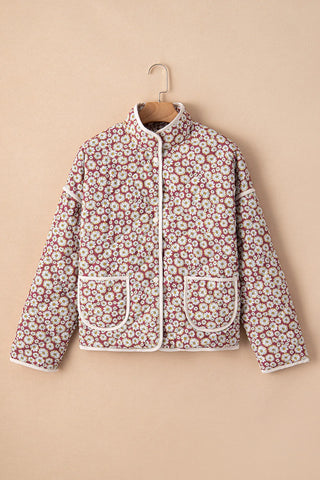 Floral Snap Down Mock Neck Coat - 1985 the VAULT Boutique