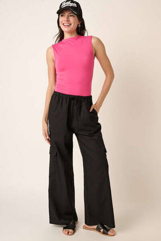 Mittoshop Linen Wide Leg Elastic Waist Cargo Pants - 1985 the VAULT Boutique