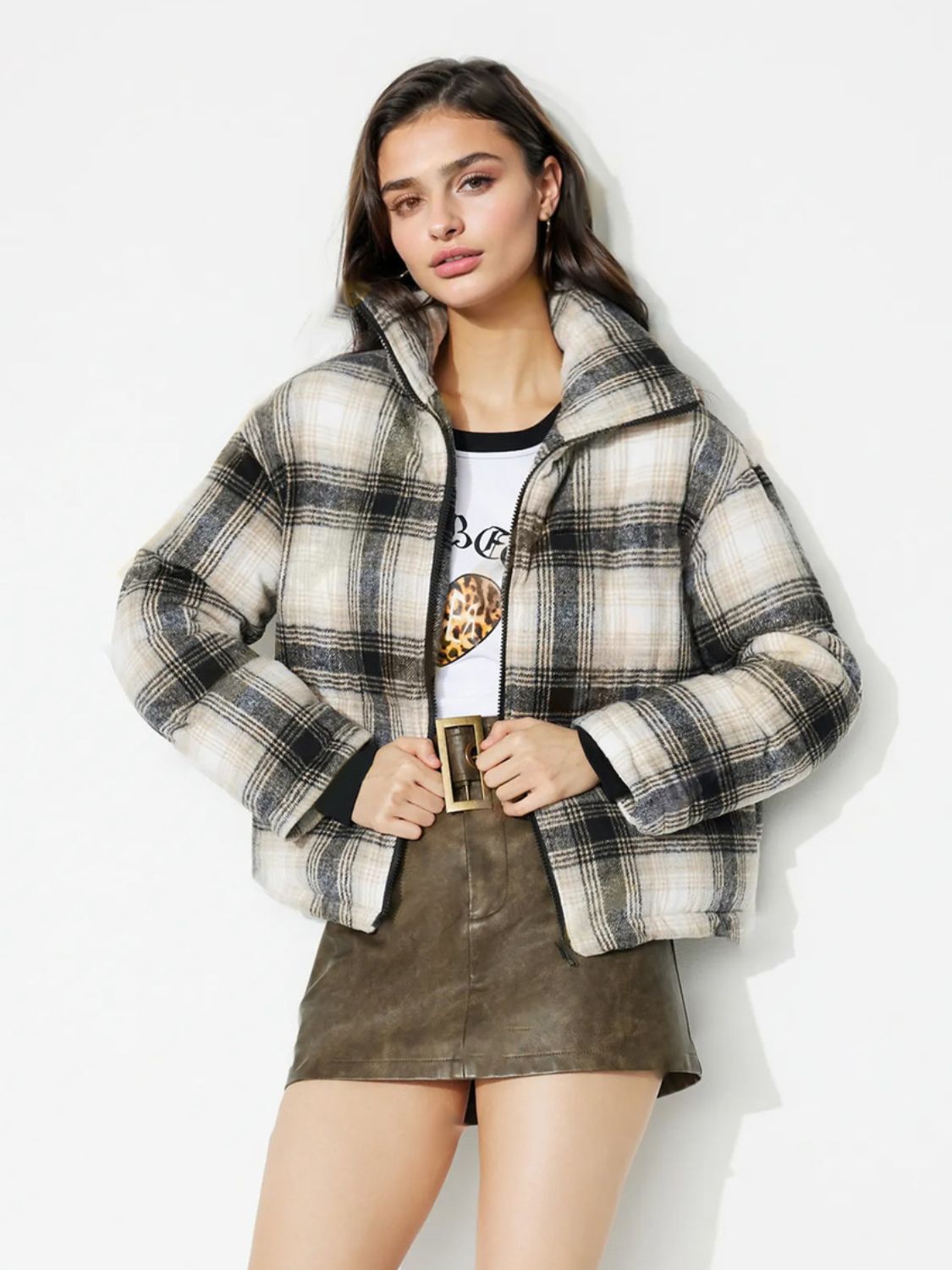 Plaid Zip Up Long Sleeve Jacket - 1985 the VAULT Boutique