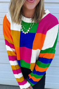 Color Block Round Neck Long Sleeve Sweater - 1985 the VAULT Boutique