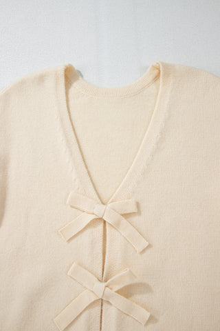 Bowknot Front V Neck Long Sleeve Cardigan - 1985 the VAULT Boutique