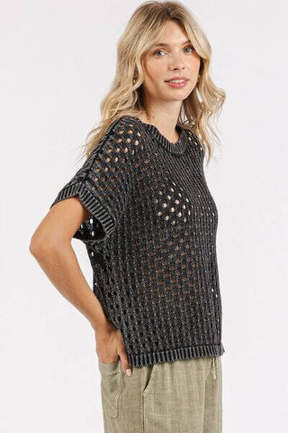 Mittoshop Mineral Wash Openwork Short Sleeve Knit Cover Up - 1985 the VAULT Boutique