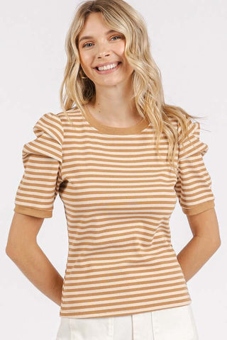 Mittoshop Striped Round Neck Puff Sleeve T-Shirt - 1985 the VAULT Boutique