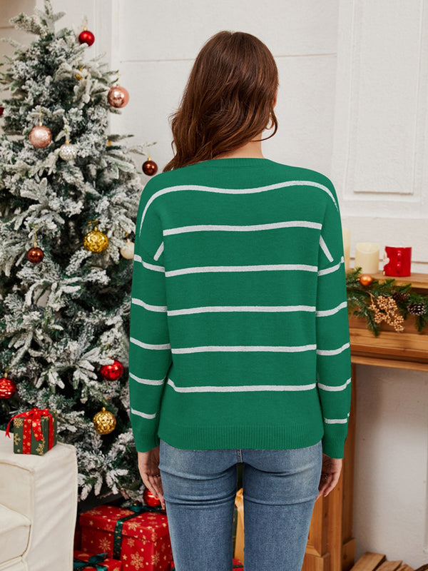 Sequin Santa Striped Round Neck Long Sleeve Sweater - 1985 the VAULT Boutique