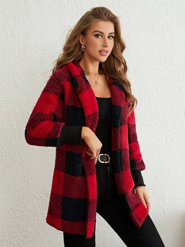 Plaid Long Sleeve Hooded Coat - 1985 the VAULT Boutique