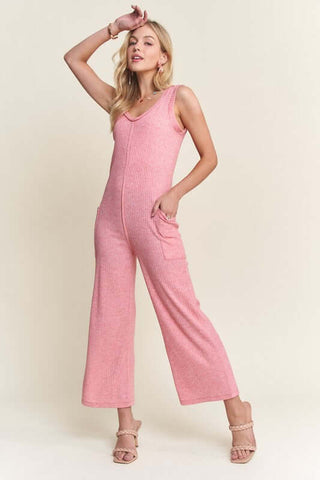 ADORA Ribbed V-Neck Wide Leg Jumpsuit with Pockets - 1985 the VAULT Boutique