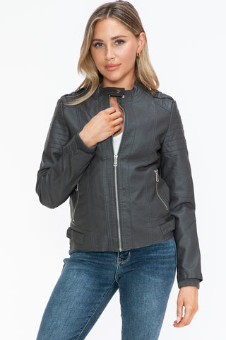 Snobbish PU Leather Biker Jacket with Side Zip Pockets - 1985 the VAULT Boutique