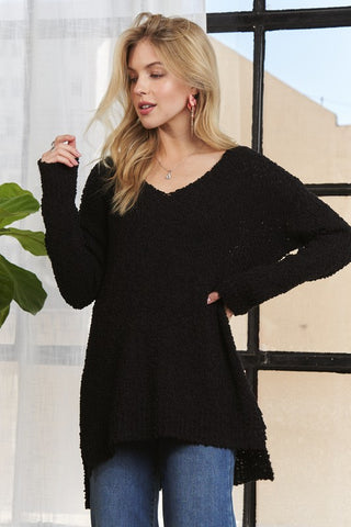 ADORA High-Low Side Slit V-Neck Sweater - 1985 the VAULT Boutique