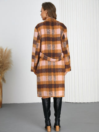 Tied Plaid Collared Neck Coat - 1985 the VAULT Boutique