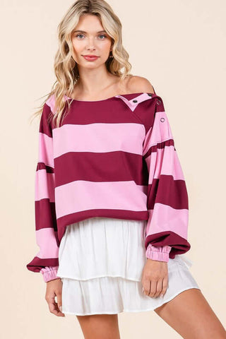 Mittoshop Striped Snap Shoulder Long Sleeve T-Shirt - 1985 the VAULT Boutique