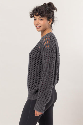 HYFVE Openwork Round Neck Long Sleeve Knit Cover Up - 1985 the VAULT Boutique