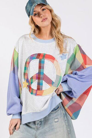 SAGE + FIG Contrast Peace Patch Dropped Shoulder Sweatshirt - 1985 the VAULT Boutique