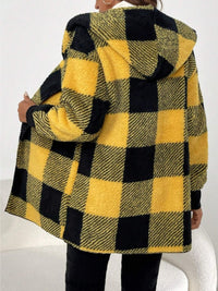 Plaid Long Sleeve Hooded Coat - 1985 the VAULT Boutique