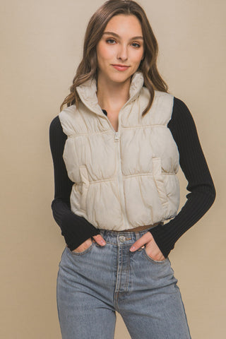 Love Tree Zip Up Turtleneck Cropped Vest Coat - 1985 the VAULT Boutique