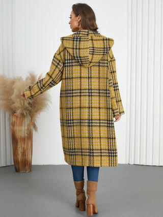 Plaid Double-Breasted Long Sleeve Longline Coat - 1985 the VAULT Boutique