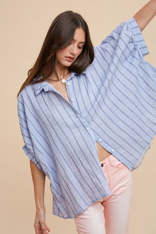 Annie Wear Striped Button Up Half Sleeve Shirt - 1985 the VAULT Boutique