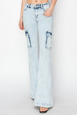 RISEN Full Size High Rise Cargo Flare Jeans - 1985 the VAULT Boutique