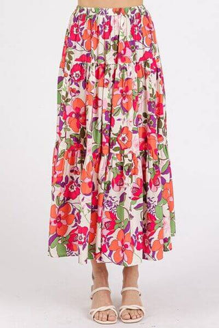 Mittoshop Flower Print Elastic Waist Tiered Skirt - 1985 the VAULT Boutique