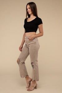 Acid Washed High Waist Distressed Straight Pants - 1985 the VAULT Boutique