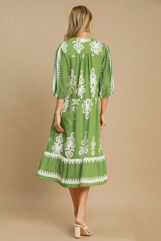 Umgee Printed Notched Midi Dress - 1985 the VAULT Boutique