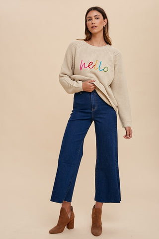 Annie Wear HELLO Embroidered Raglan Sleeve Sweater - 1985 the VAULT Boutique