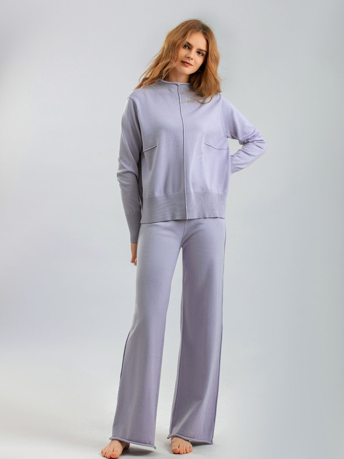 Basic Bae Mock Neck Long Sleeve Top and Pants Sweater Set - 1985 the VAULT Boutique