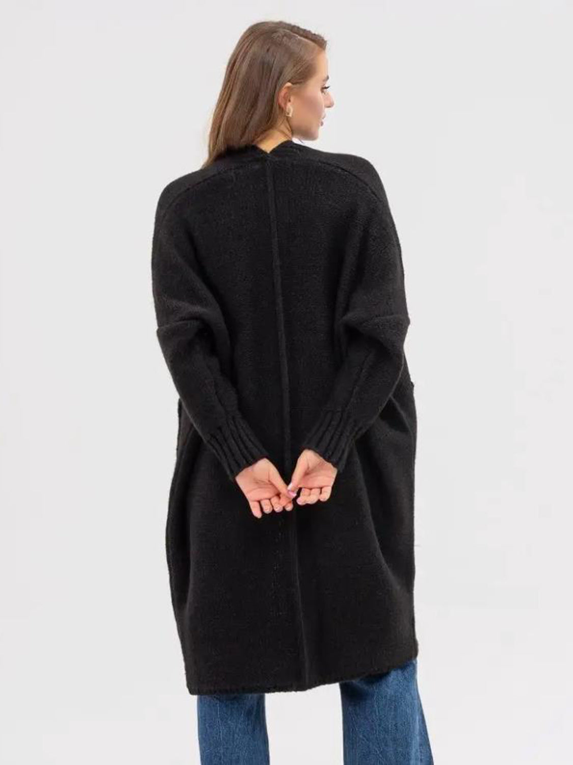 Pocketed Open Front Long Sleeve Longline Cardigan - 1985 the VAULT Boutique