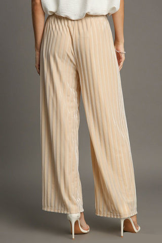 Umgee Elastic Waist Striped Wide Leg Velvet Pants - 1985 the VAULT Boutique