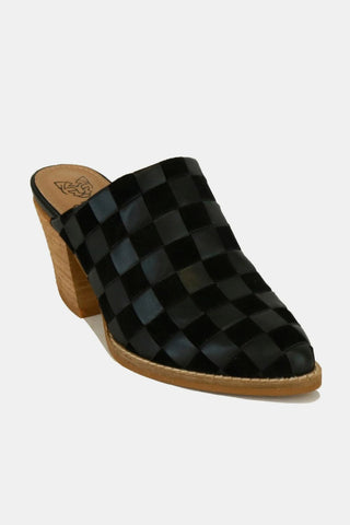 Beast Fashion Woven Checkerboard Block Heel Mule Shoes - 1985 the VAULT Boutique