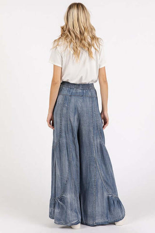 Mittoshop Washed Chambray Tier Detail Wide Leg Pants - 1985 the VAULT Boutique