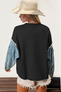 Double Take Raw Edge Star Contrast Sweatshirt - 1985 the VAULT Boutique