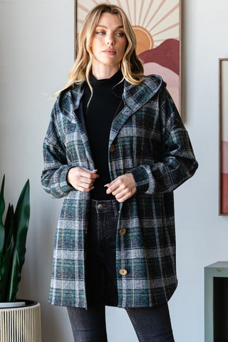 Heimish Plaid Button Down Long Sleeve Hooded Cardigan - 1985 the VAULT Boutique