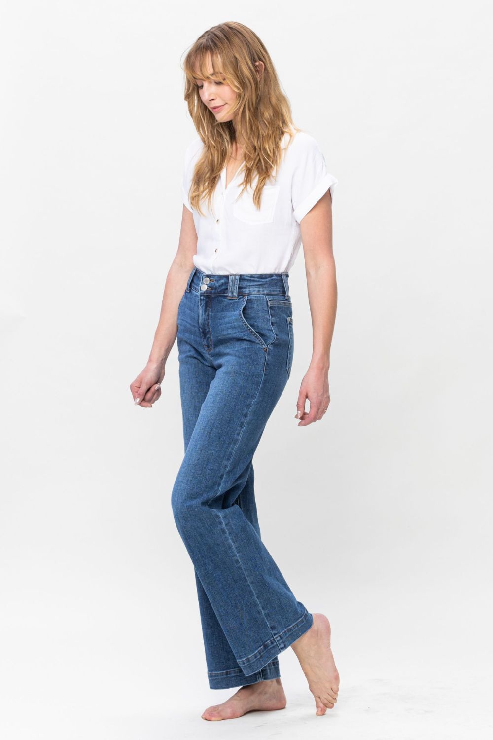 Judy Blue Full Size Double Button Wide Leg Jeans - 1985 the VAULT Boutique