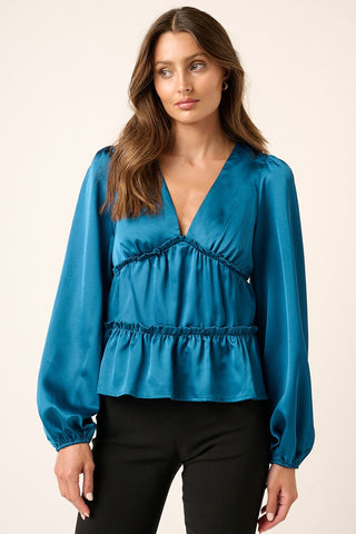 Mittoshop Satin V Neck Ruffled Tier Blouse - 1985 the VAULT Boutique