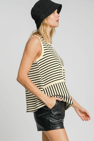 Umgee Round Neck Texture Striped Tank - 1985 the VAULT Boutique