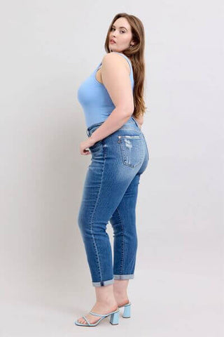 Judy Blue Full Size Button Fly Distressed Jeans with Pockets Plus Size - 1985 the VAULT Boutique